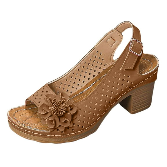 Orthopedic Platform Sandals Women Flower Design Arch Support Leather Wedge
