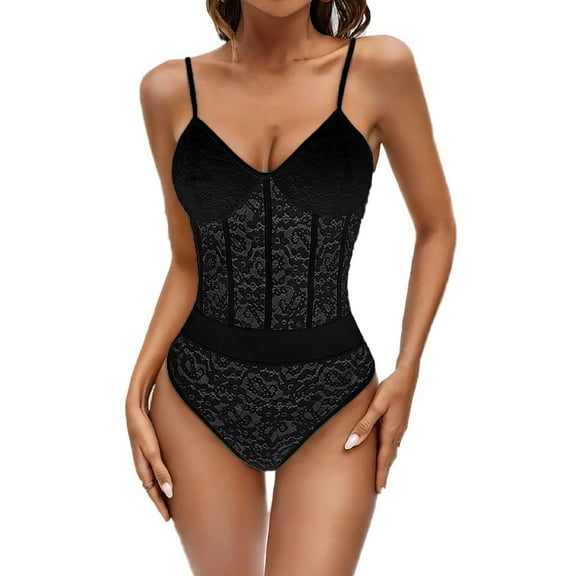 Mittory Sexy Strappy Underwire Floral Lace Corset Lingerie Bodysuit Bustier Top