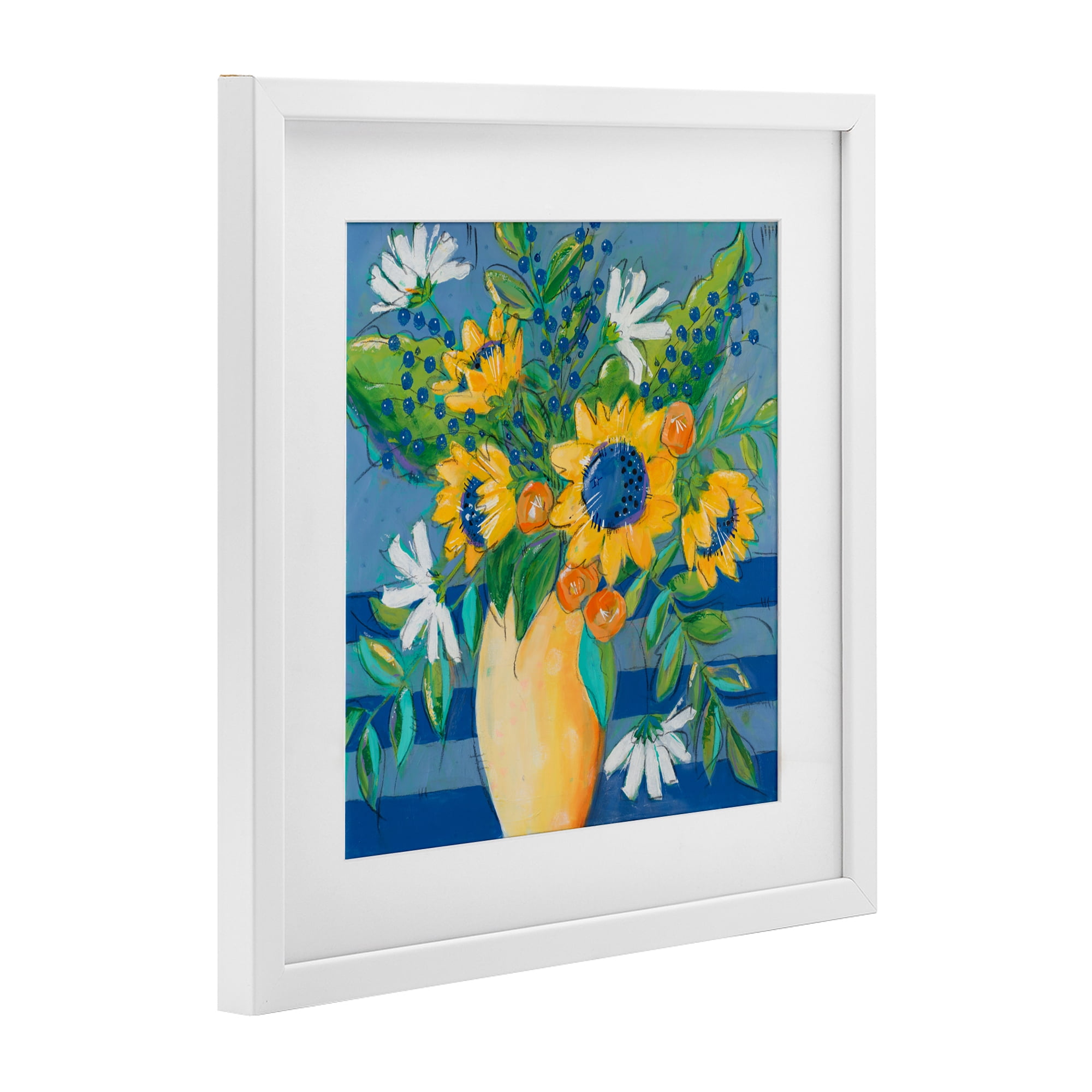 Stupell Industries Floral Bursts Among The Blue White Framed Print Under Glass, design by Krinlox
