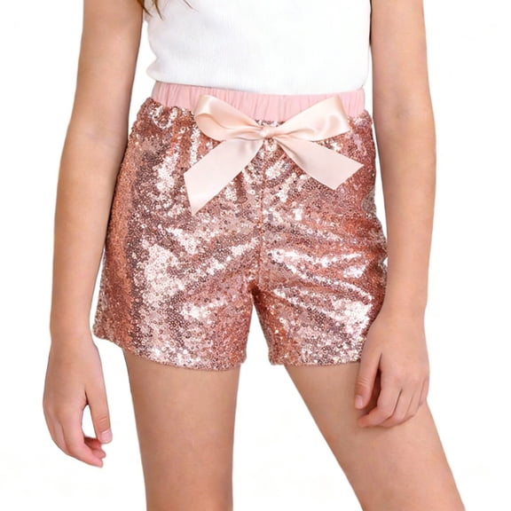 Ruyang Toddler Girls Dance Hot Shorts Summer Fashion Metallic Sparkly Bow Shorts Lightweight Elastic Waist Wide Leg Shorts