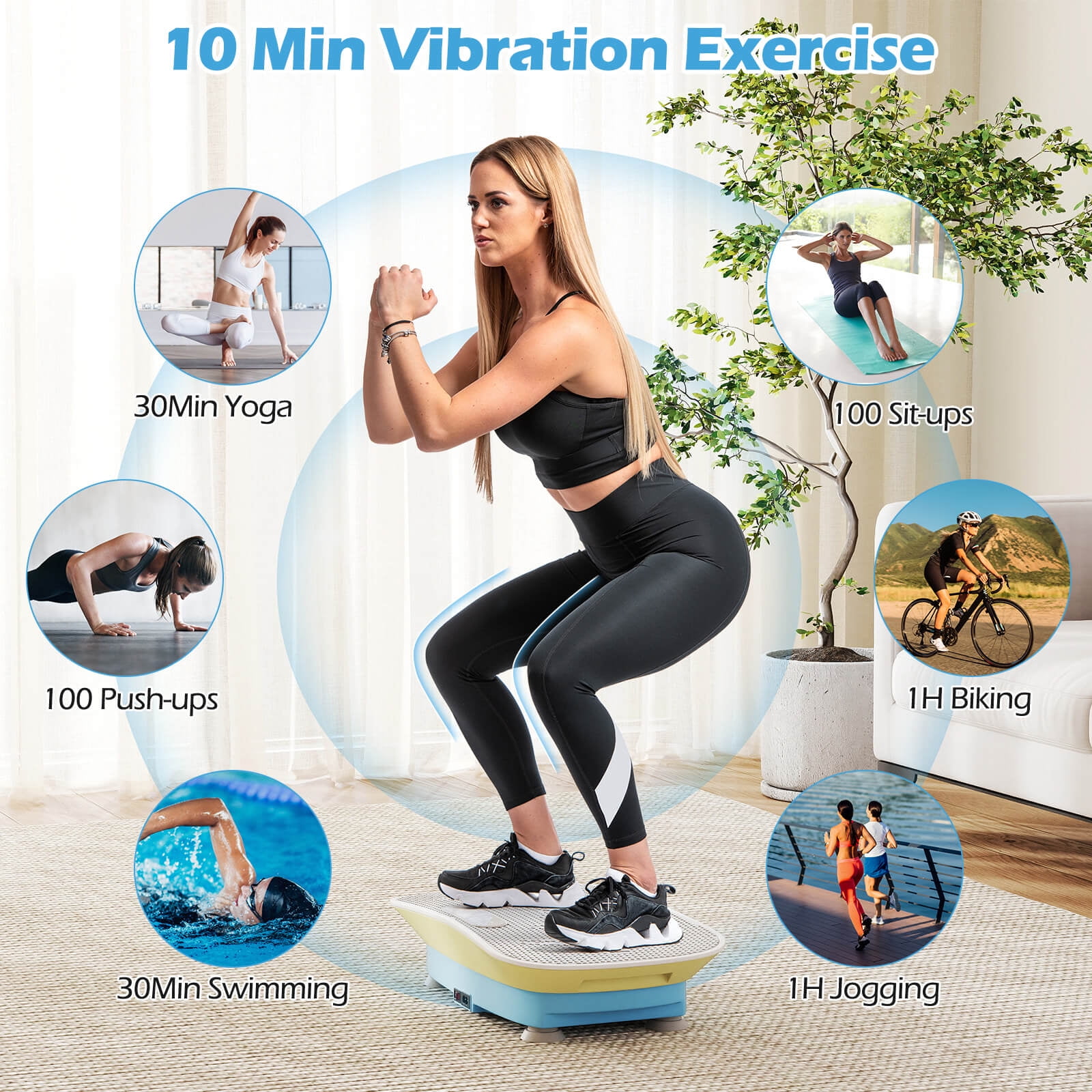 Goplus Vibration Plate Exercise Machine with 10 Speed Intensities Remote for Home FitnessGreen+Blue