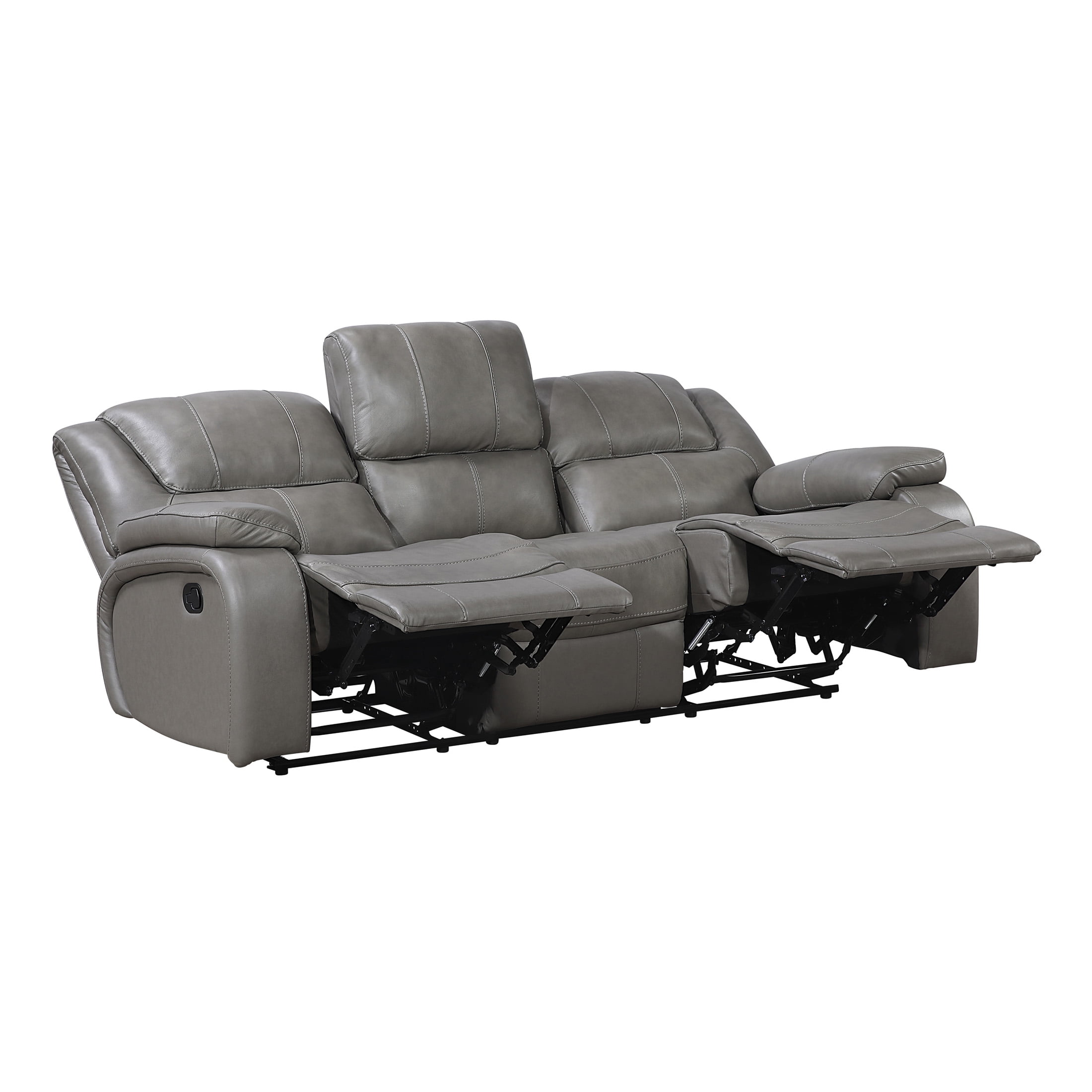OakvillePark Arlisse Leather Match Manual Double Reclining Sofa, Gray