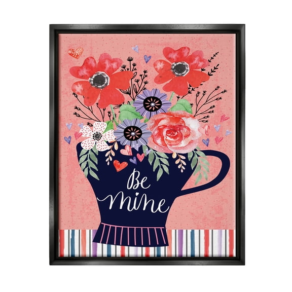 Stupell Be Mine Flower Bouquet Romance Holiday Painting Black Floater Framed Art Print Wall Art