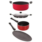 Nirlon Non-Stick Aluminium Cookware 4 Pieces Set, Red & Black Color (1 Concave Tawa 27.5Cm /1 Sauce Pan (M)1.2 Ltr/1 Appam 12 Cavity/1 Casserole 3.1 Ltr) (Ct11_Sp(M)_Ap12