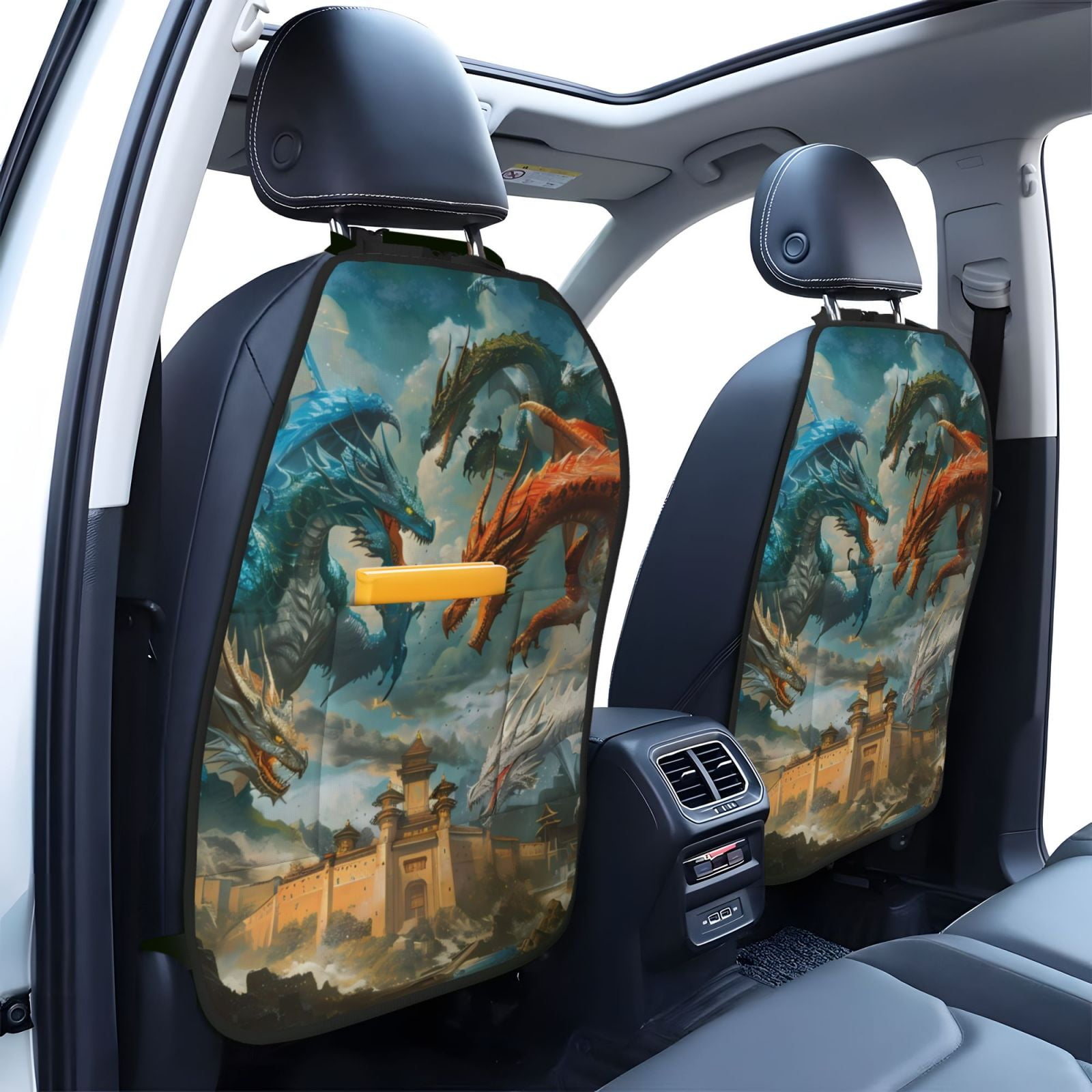 Xecao Red Blue Dragon Battle Epic Pattern Car Seat Back Protector 2 Pack Large Capacity Pocket, Kick Mats Back Seat Protector