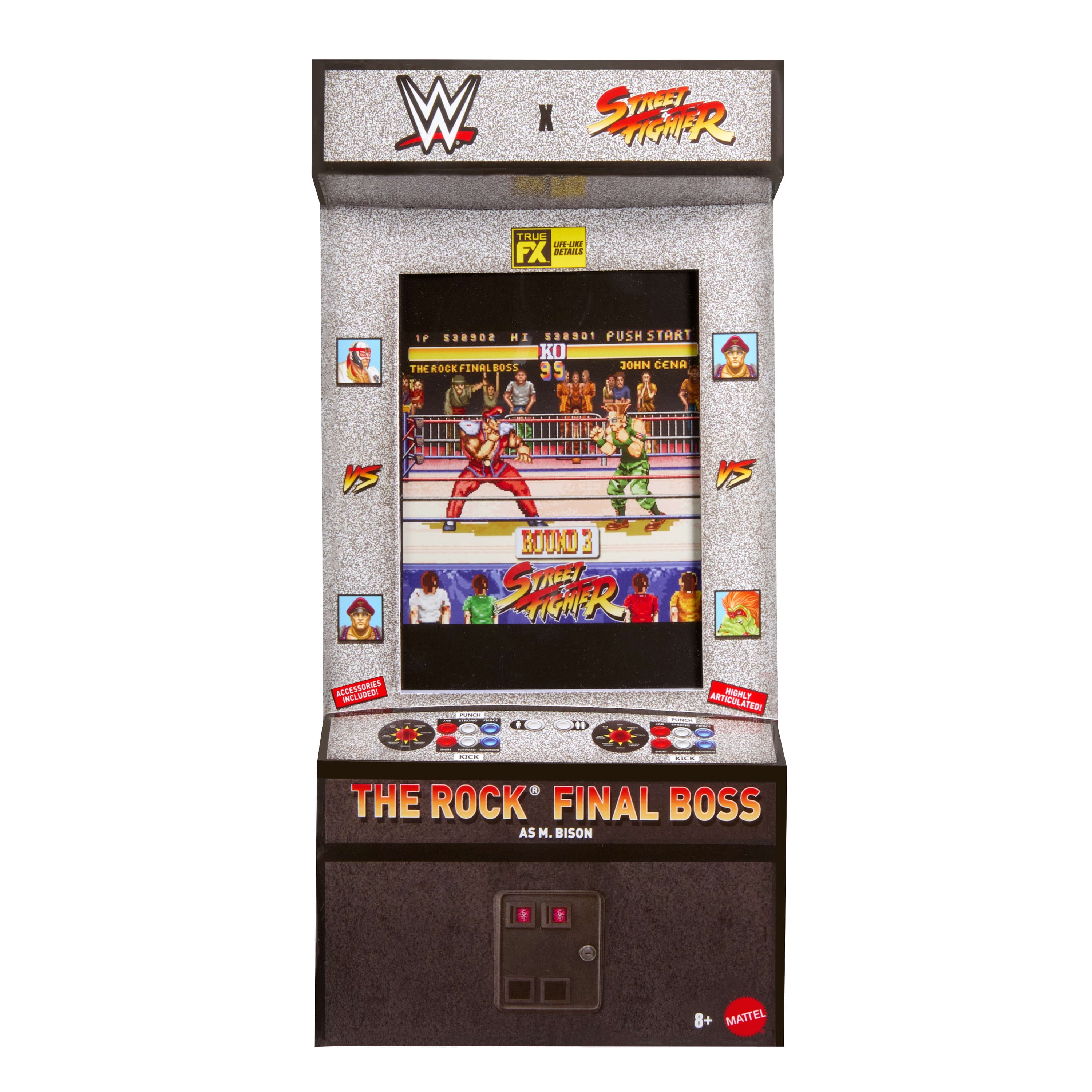 WWE x Street Fighter The Rock Final Boss Action Figure & Accessories, 6-inch Collectible M. Bison Mashup Set