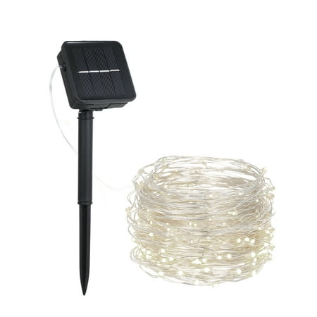 12W 20M/65.6Ft 200 LEDs Solar Powered Energy Copper Wire Fairy String Light Lawn Lamp with 8 Different Lighting Modes Effects Flexible Twistable Bendable IP65 Water Resistance White for Yard Garden