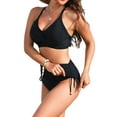 thumbnail image 2 of Womens Bikini Sets Drawstring Tummy Control Swimsuits Crisscross Tie Back Bathing Suit, 2 of 7