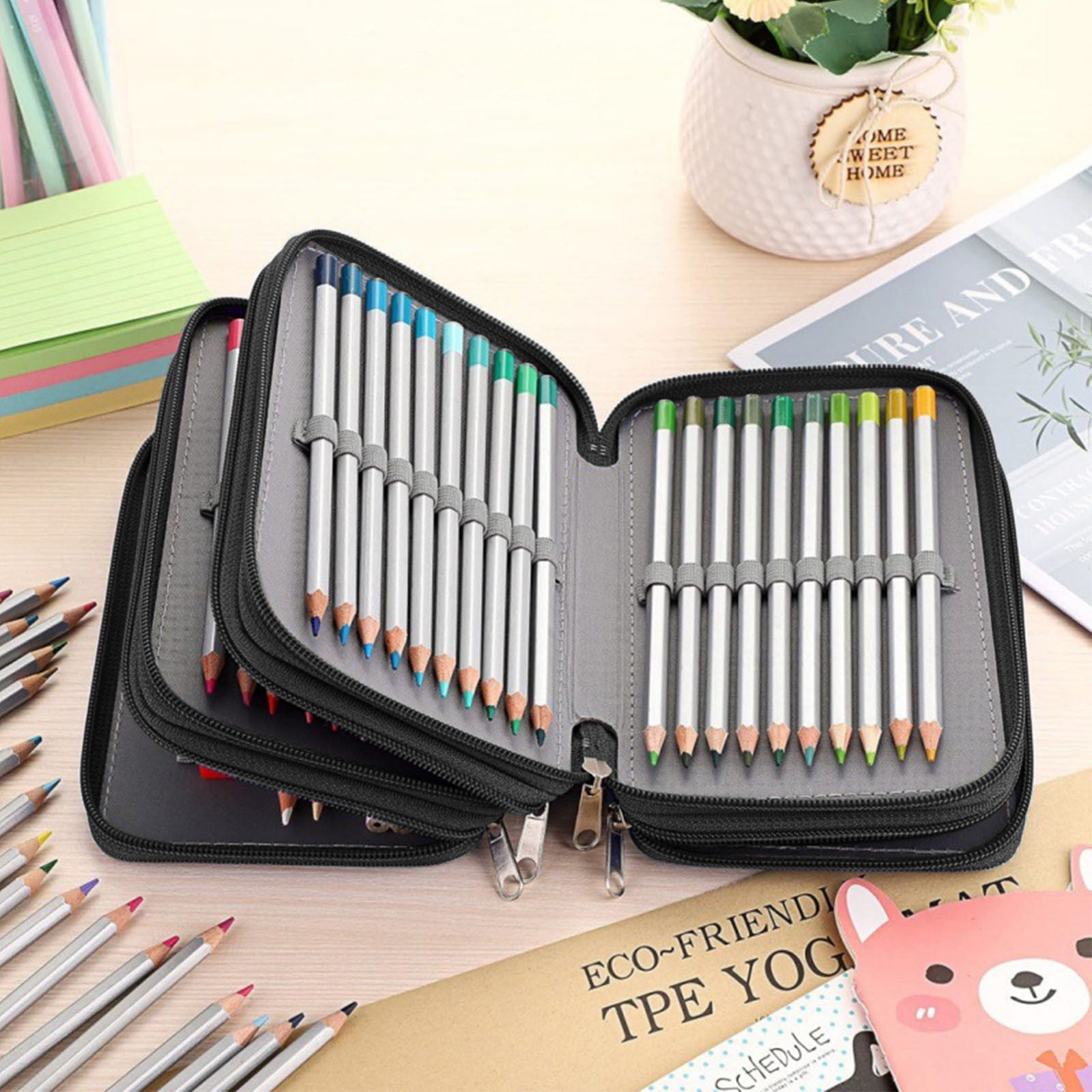 3pcs Zippered Pencil Case-Canvas Handy Pencil Holders for for Watercolor Pencils, Crayola Colored Pencils, Marco Pencils C