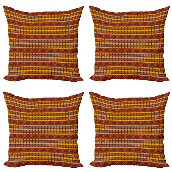 Ambesonne Tribal Throw Pillow Cover 4 Pack, Indigenous Motifs, 24", Cinnamon Marigold Grey