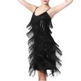 thumbnail image 3 of QATAINLAV Wedding Guest Dressesfor Women Casual Sleeveless Spaghetti Straps Mini Dress Sequin Glitter Cocktail Dresses Vintage Flapper Fringed Prom Dress Black M, 3 of 9