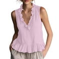 thumbnail image 3 of Craaazy Women Plus Size Tops Loose Fit Solid Color V Neck Ruffle Detail Sleeveless Cotton T Shirts for Daily Wear Gift, 3 of 8