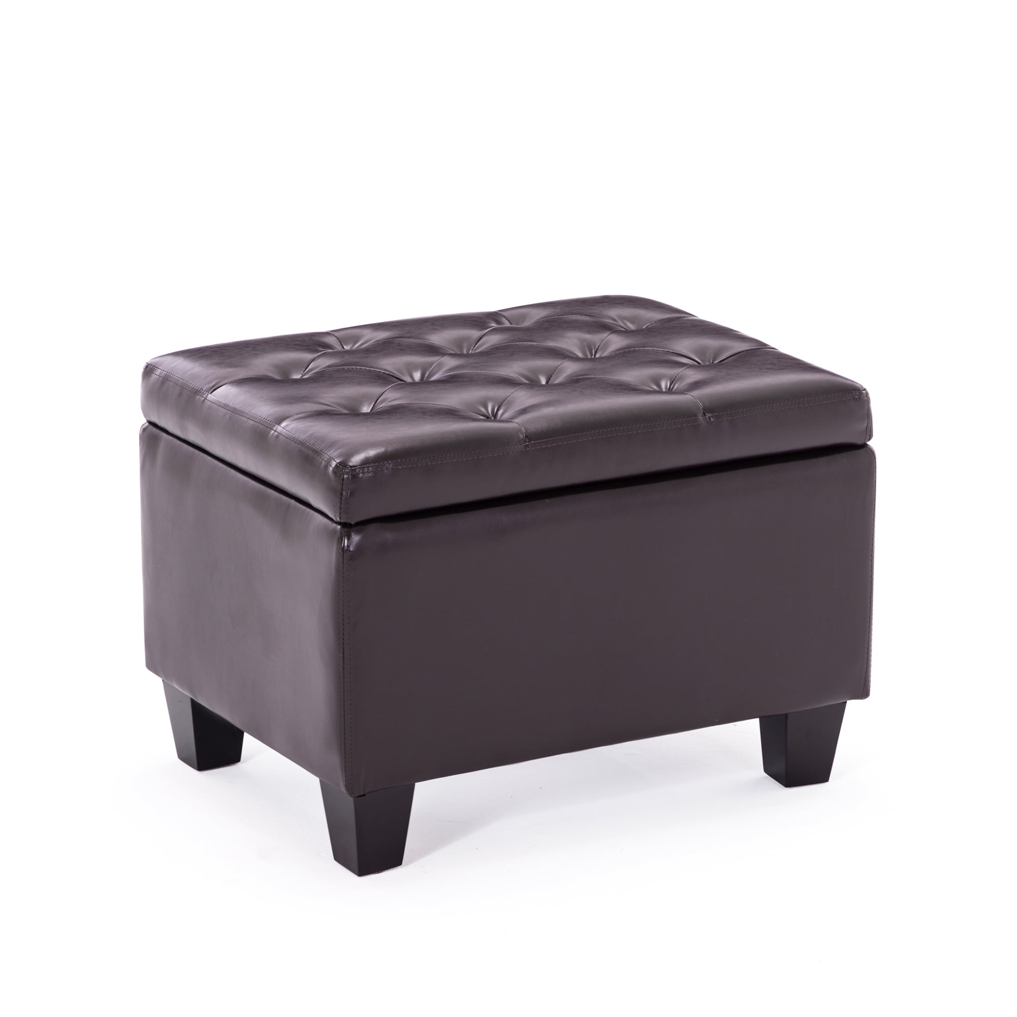 BELLEZE Tufted Ottoman Faux Leather Upholstered Storage Rectangle Foot