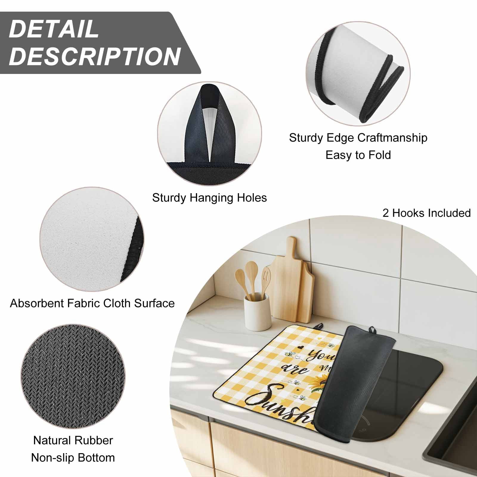 Sunflower Stove Top Cover for Electric Stove, Heat-proof & Non Slip Glass Top Stove Cover Protector, Yellow Plaid Lattice You Are My Sunshine Kitchen Flat Cooktop Rubber Mat 36x21 Inches