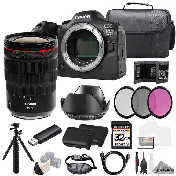 Canon EOS R6 II Camera   RF 15-35mm f/2.8L IS USM Lens  32GB   Ext Bat  3 PC Filter- Kit (International Version)