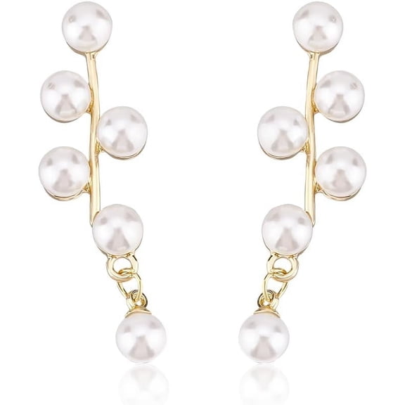 Pearl Statement Earrings Pearl Earrings for Women Long Pearl Tassel Drop Earrings Multi Beaded Cluster Chandelier Dangle Earrings Gold Pearl Chain Earrings Bridal Jewelry for Women White