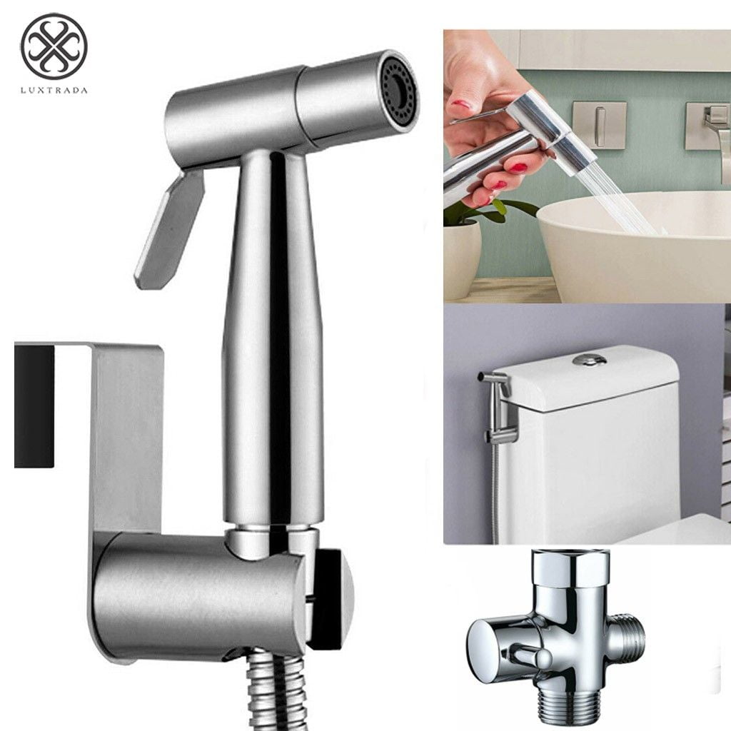 Hand Held Toilet Bidet Sprayer Bathroom Shower Kit w/T Adaptor Set 1/2" 7/8" 