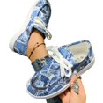thumbnail image 6 of Women Vintage Denim Abstract Print Boat Shoes, Lightweight Breathable Lace Up Casual Flats Non Slip Thick Rubber Sole Daily Walking Shoes, 6 of 7