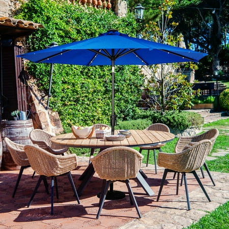 Sun Ray - 9' Round 8Rib Solar Lighted Umbrella - Taupe