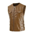 thumbnail image 3 of Rohuuque Men's Faux Leather Suit Vest Full Zipper Vintage Slim Fit Waistcoat Vest with Pockets Crewneck Motorcycle Vest Outfits Brown, 3 of 8