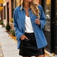 thumbnail image 4 of Tqcoqu Womens Lapel Collar Denim Shirt Jacket, Oversized Loose Fit Long Sleeve Shacket with Pockets, 2026 Fall Trendy Denim Clothes, 4 of 9