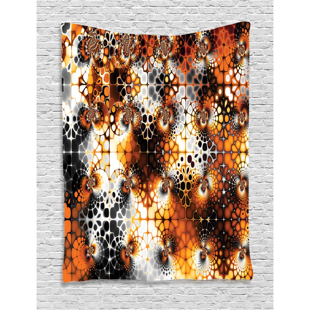 Burnt Orange Tapestry, Vintage Mosaic Pattern with Burnt Floral Curve