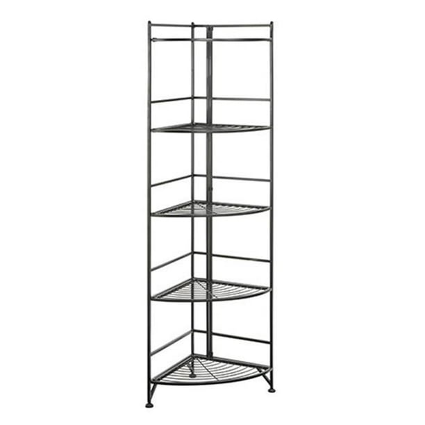 5 Tier Folding Metal Corner Shelf With Black Finish