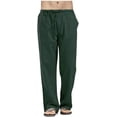 thumbnail image 1 of Pantalones casuales de lino para hombre, color sólido, rectos, ligeros, sueltos, elásticos, con cordón, para verano, playa, yoga verde CH verde CH Xishao ropa, 1 of 1