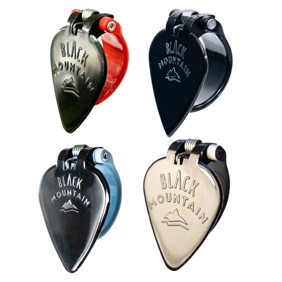 BLACK MOUNTAIN Spring Loaded Thumb Picks Variety Pack 4 Pack for Guitar Ukulele Banjo Dobro Mandolin and Other Stringed Instruments Right Handed for Medium to XL Thumbs