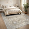 thumbnail image 3 of ODIKA 8'x10' Washable Area Rug Neutral Flowing Pink Curved Motif Border Beige Vintage Loving for Living Room, Under Sectional, Family , Durable, Non-Slip, 3 of 7