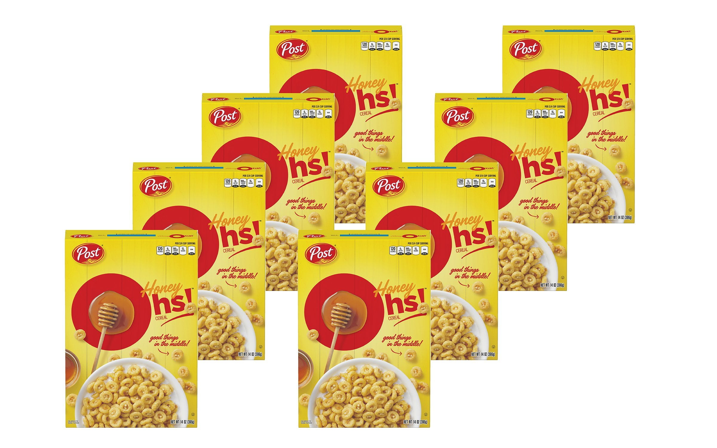 Post Honey Oh!S Cereal, Filled Ohs Breakfast Cereal, 14 Ounce (Pack Of 8)
