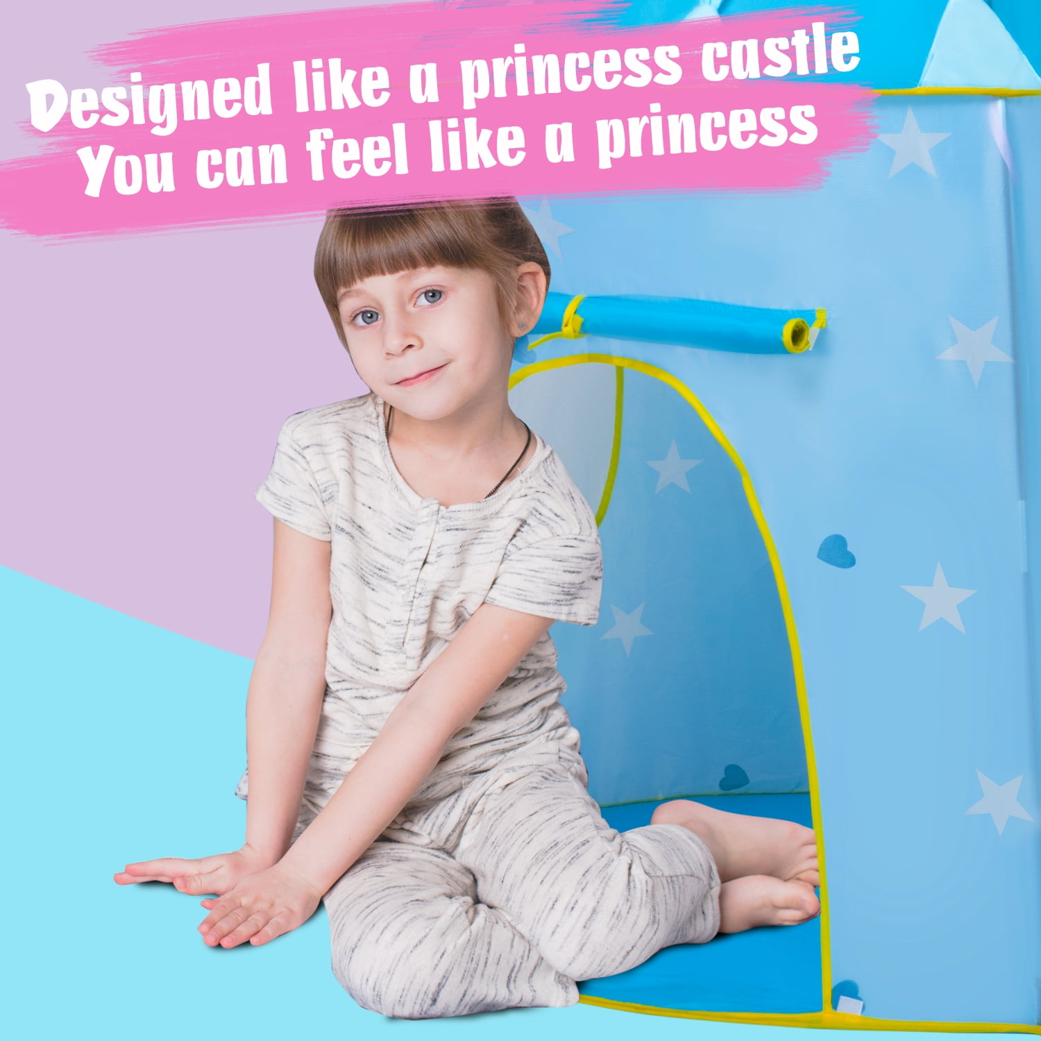 Automatic Foldable Princess Castle Play House Indoor/Outdoor Kids Play Tent Blue 