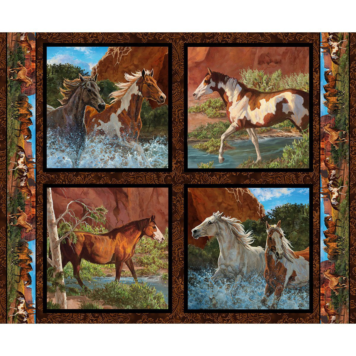Wild Wings Horse Scenes Pillow Panel Cotton Fabric Springs CP67477 36"X44" Panel