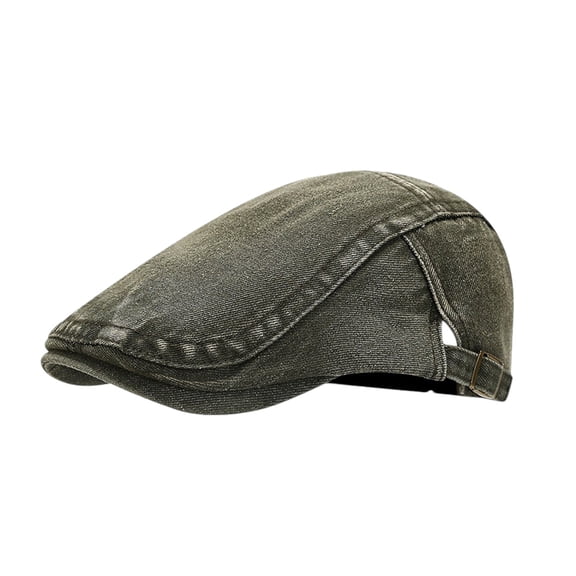 Unisex Vintage Washed Denim Forward Hat Distressed Workwear Flat Cap for Adults Retro Adjustable Newsboy Beret for Summer Autumn Travel Everyday Casual Apparel Accessory