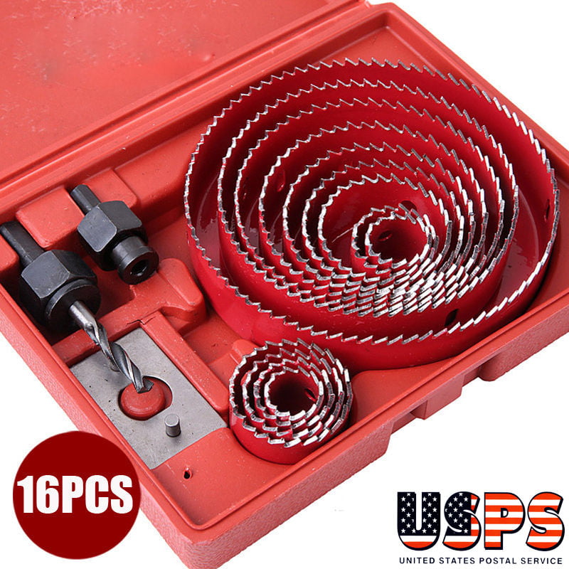 16HOLE SAW KIT SET 19-127mm HEAVY METAL CIRCLE CUTTER ROUND DRILL WOOD DOWNLIGHT 