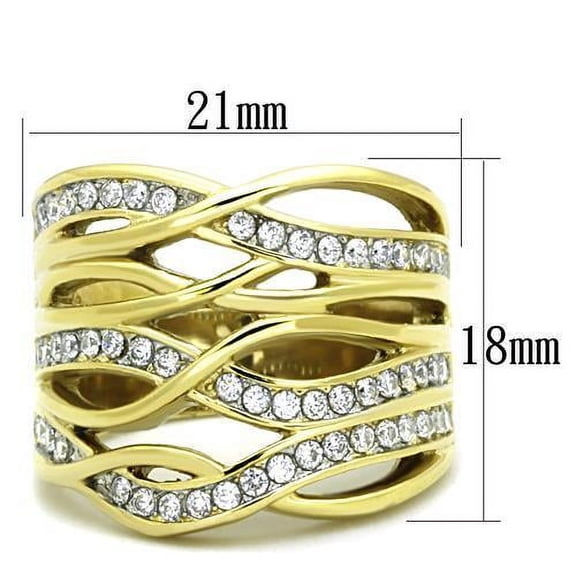 Two-Tone IP Gold (Ion Plating) Stainless Steel Ring with AAA Grade CZ in Clear for Women Clear Stone Color Style TK1699 Size 10