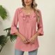 thumbnail image 2 of Sudaderas bonitas,Blusa informal de manga 3/4 para mujer, estilo vendaje, mezcla de algodón y lino, cuello redondo, corte holgado, ideal para primavera y verano, sopatenor, 2 of 8