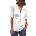 thumbnail image 2 of Pompotops Chemises à Manches Longues Imprimées d'Été pour Femmes Tunique Décontractée à Fermeture Éclair Blouse Roulable Col en V en Solde, 2 of 5