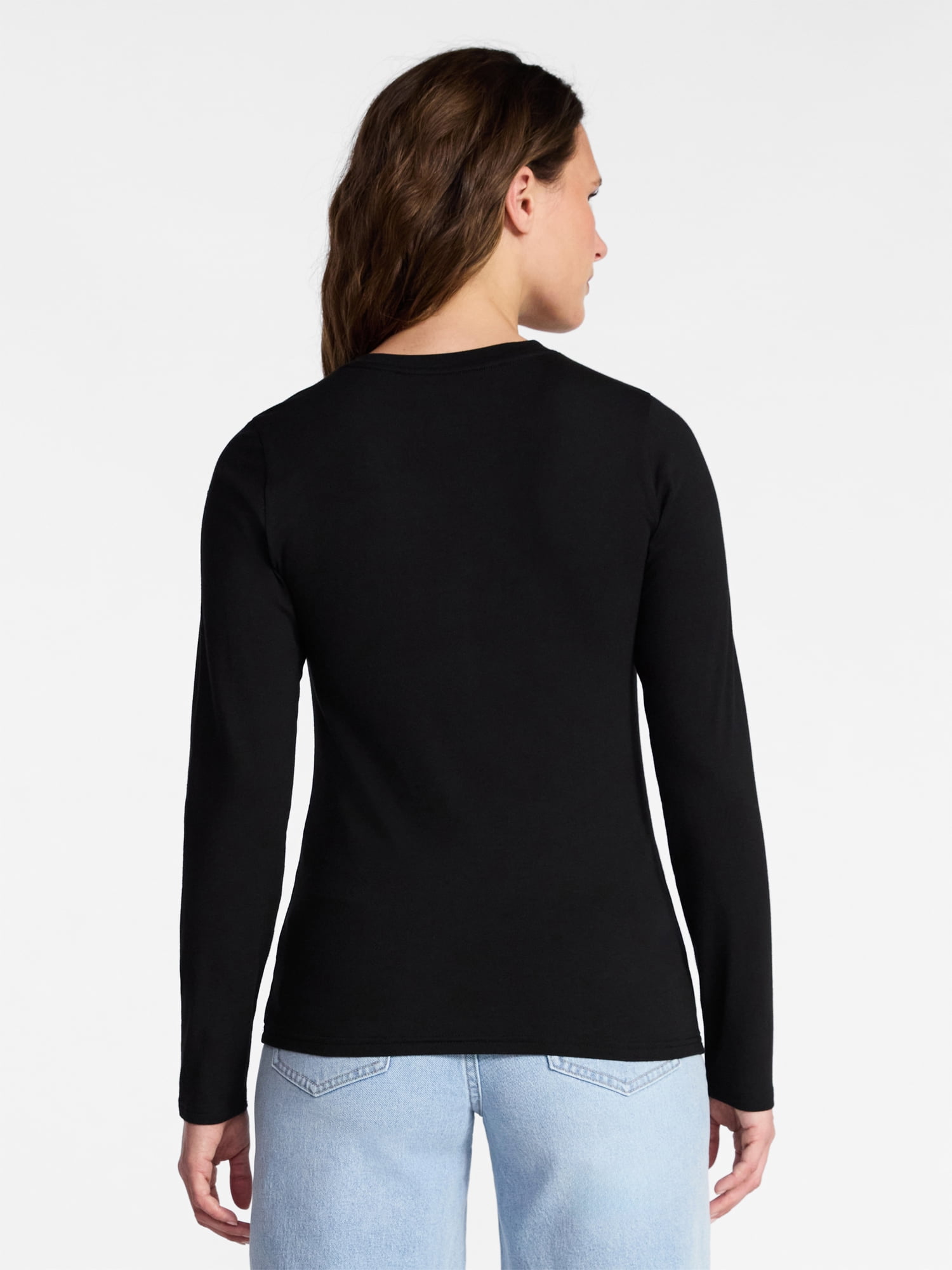 Time and Tru Women's Slim V-Neck Tee with Long Sleeves, Sizes XS-XXXL