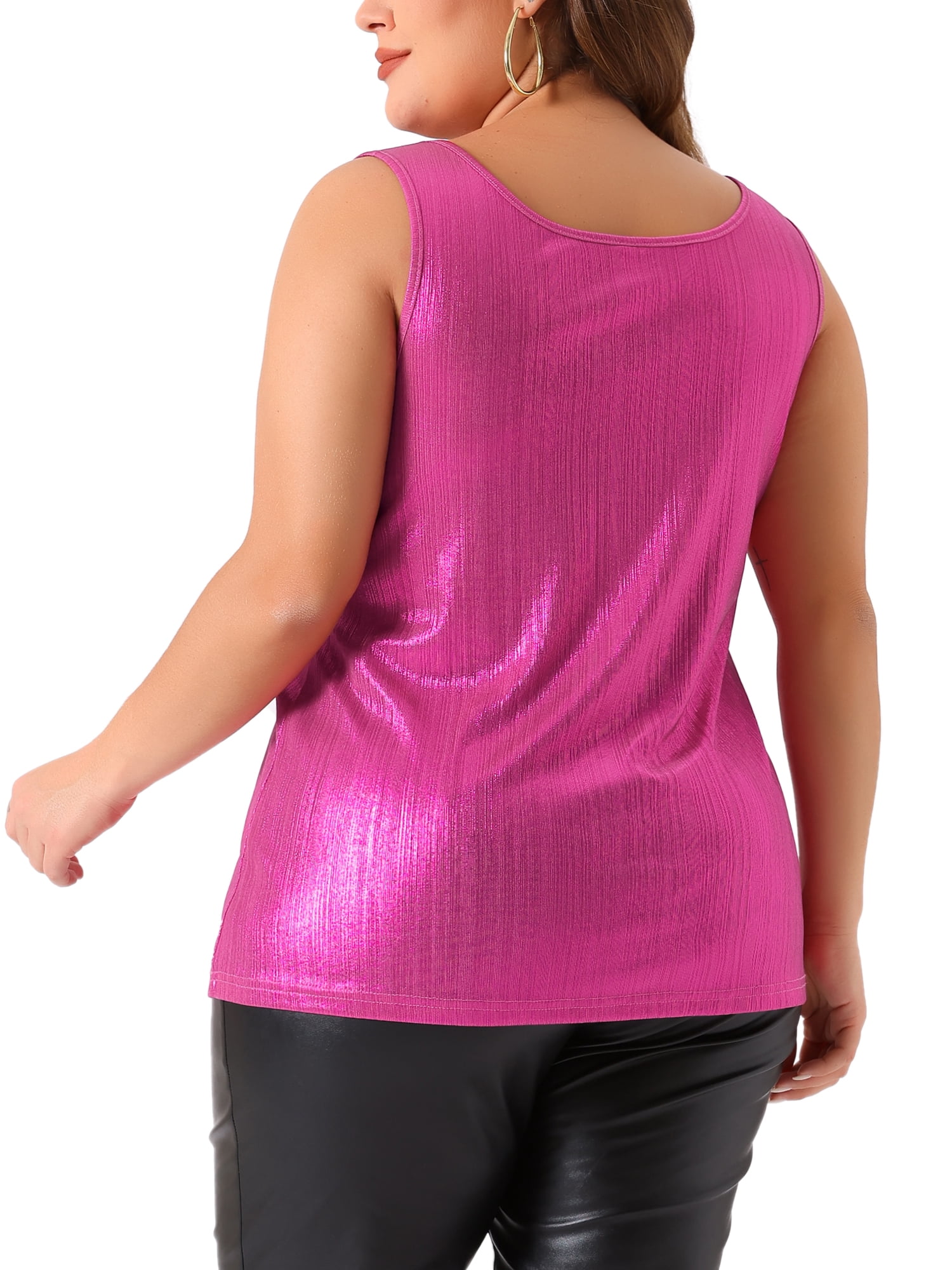 DARING DIVA Women's Plus Shiny Metallic Tank Top Sleeveless Party Blouse 3X Hot Pink