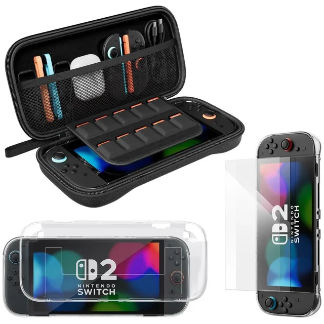 Accessories Bundle for Nintendo Switch 2, Switch 2 Carrying Case, Silicone Protective Cover, 2 Piece HD Screen Protector, Durable , Lightweight and Large Capacity, Accessories for Switch 2
