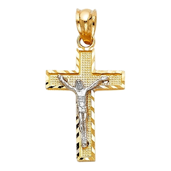 14K Two Tone Gold Jesus Crucifix Cross Religious Pendant | 2T Gold Charm Pendant for Necklace Chain | Jewelry Gift for Men Women | 21 x 13 MM | 1.2 grams