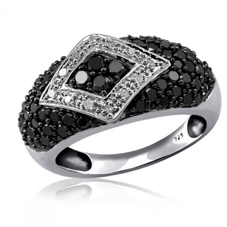 JewelersClub 1.00 CTW Round cut Black & White Diamond Band Sterling Silver Ring