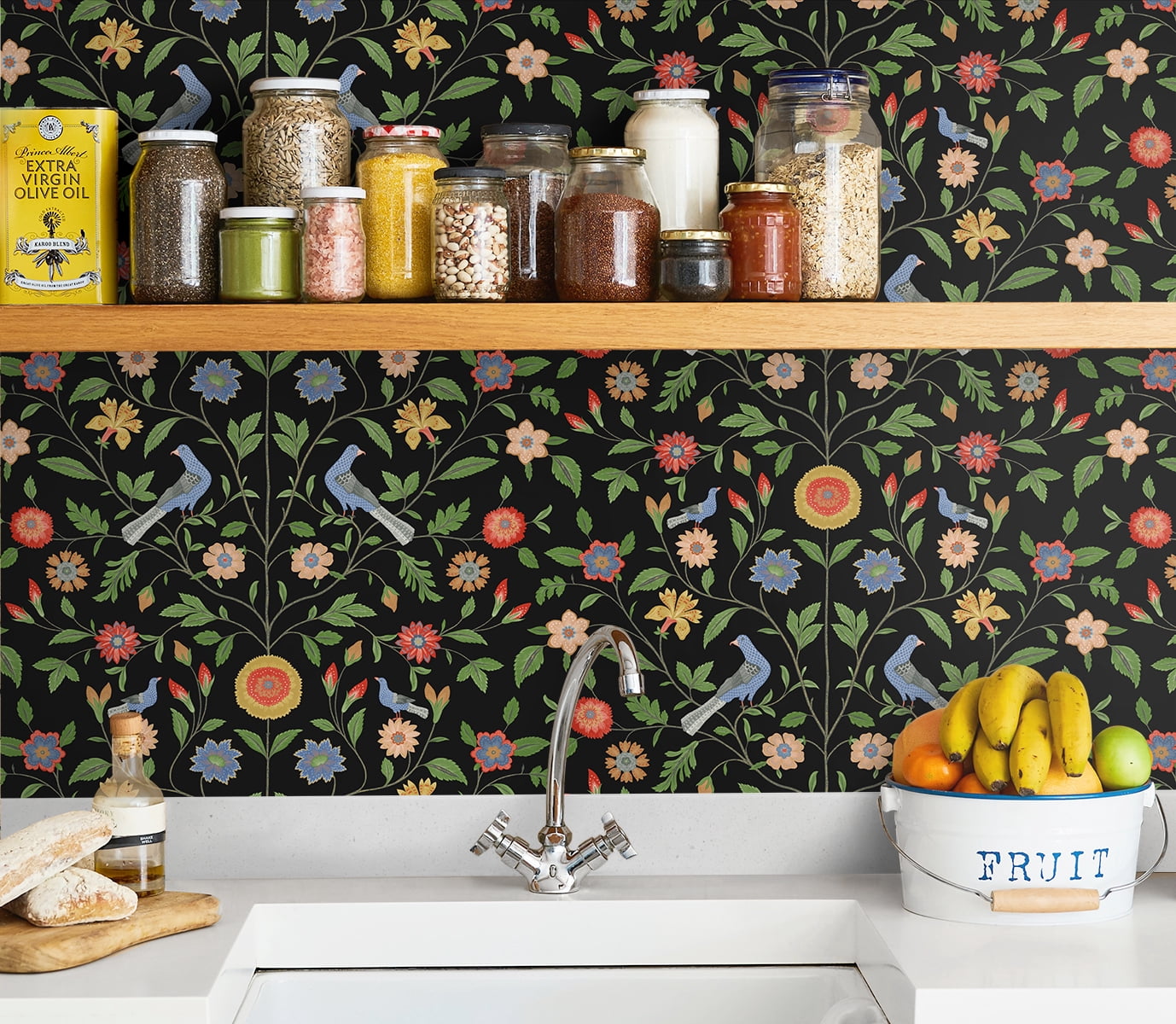 NextWall  Bird Toile Peel and Stick Wallpaper 20.5 in. W x 18 ft. L - Onyx