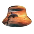 thumbnail image 3 of Daiia Sunset Dancing Dolphin B Pattern Bucket Hat - Trendy Cotton Sun Hat for Beach, Golf, Fishing - Fun Outdoor Vacation Boonie for Men and Women, 3 of 9