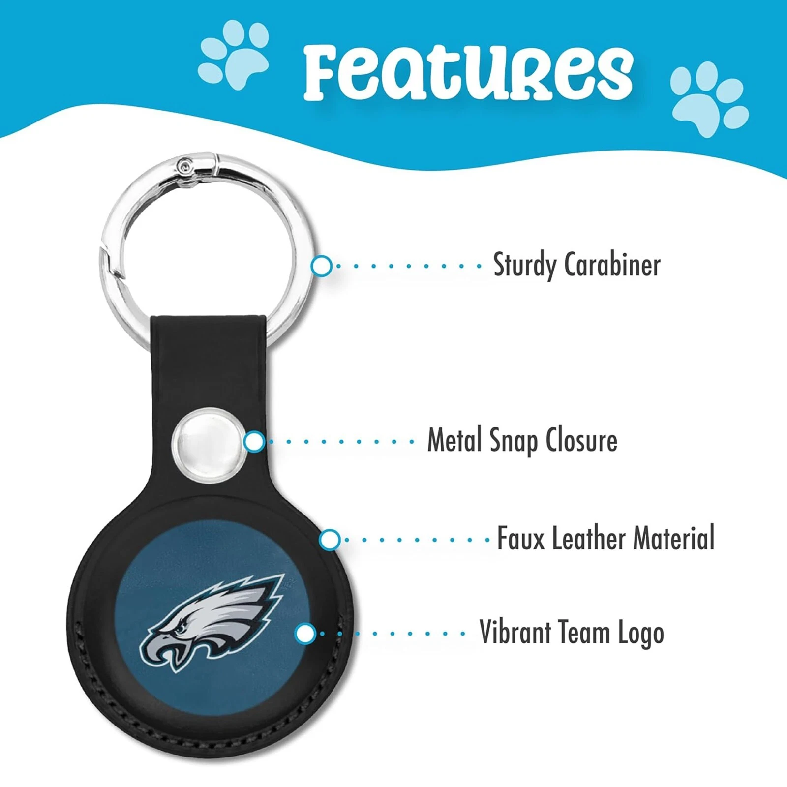 Pets First NFL Leather Keychain Apple Air Tag Holder for Dogs & Cats Airtag Case