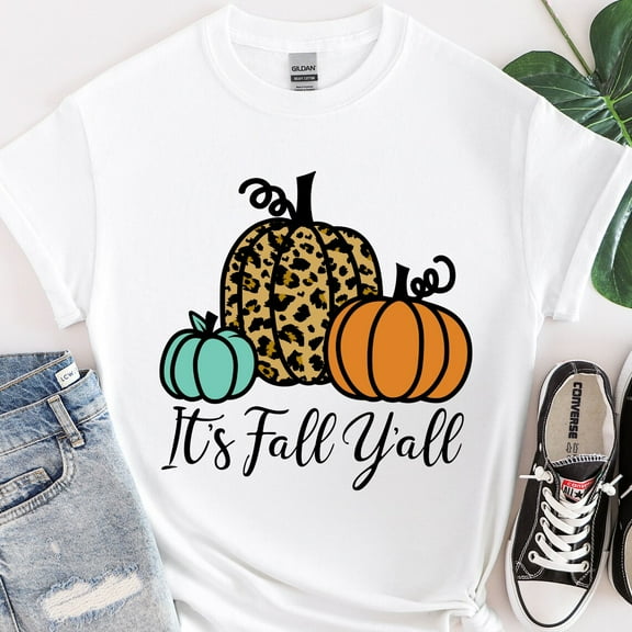 It's Fall Yall Pumpkin Shirt, Pumpkin Shirt, Fall Shirt for Women, Fall Pumpkin Shirt, Leopard Print Pumpkin Shirt, Thanksgiving Shirt