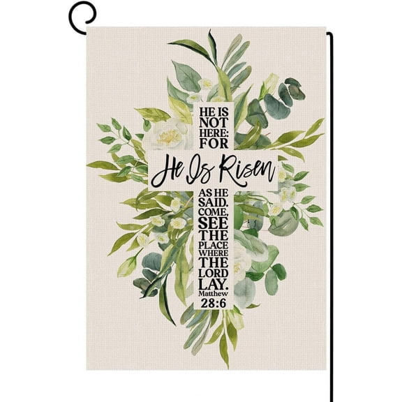 He is Risen Spring Easter Garden Flag Vertical Double Sided Watercolor Floral Easter Cross Garden Flag, Seasonal Outdoor Farmhouse Small Flag for Yard Lawn Decor 12.5 x 18 Inch