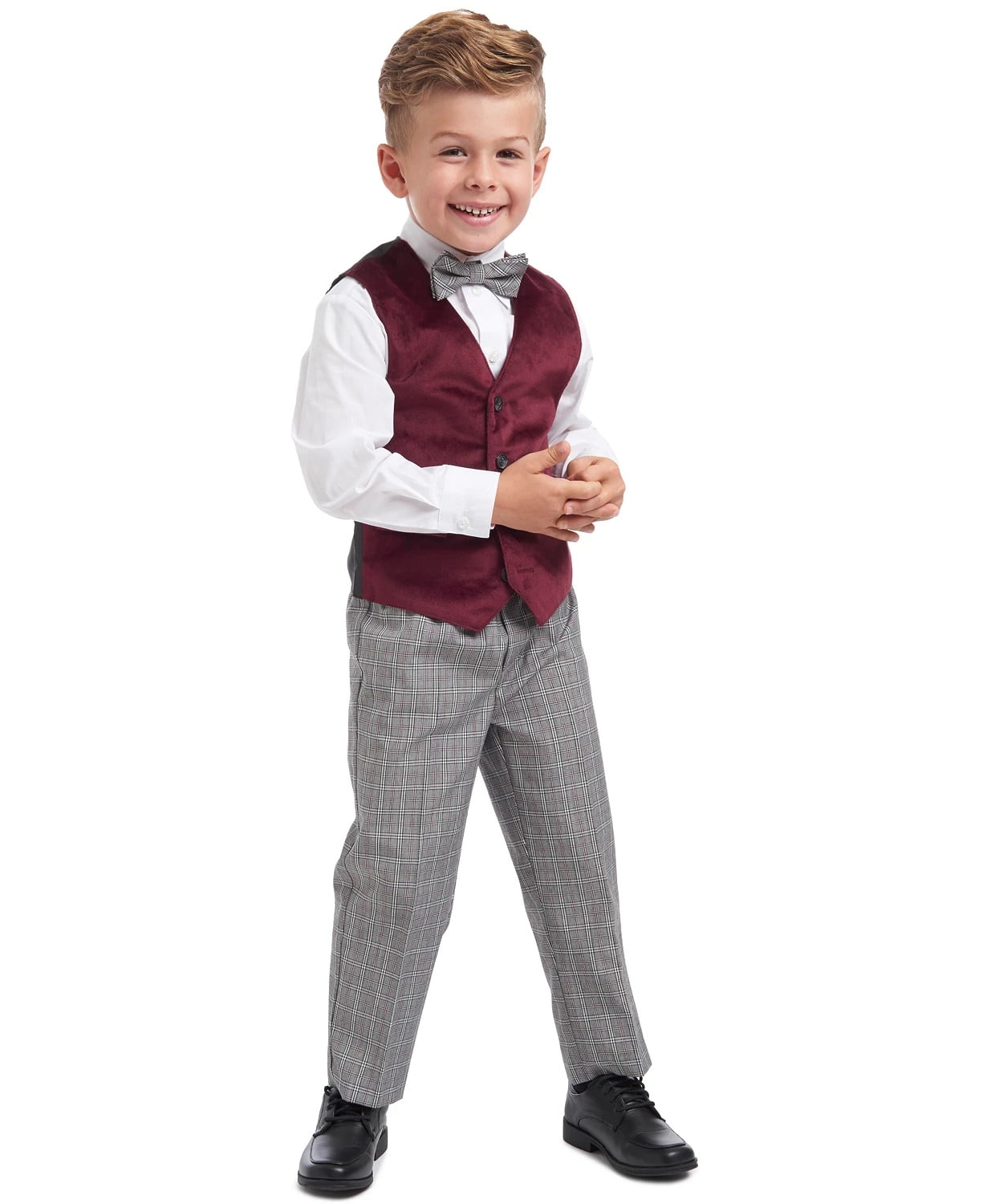 NEW Infant Boy's 4 Pcs Burgundy Tuxedo Set KIDS Size S/M/L/XL Holiday Special 