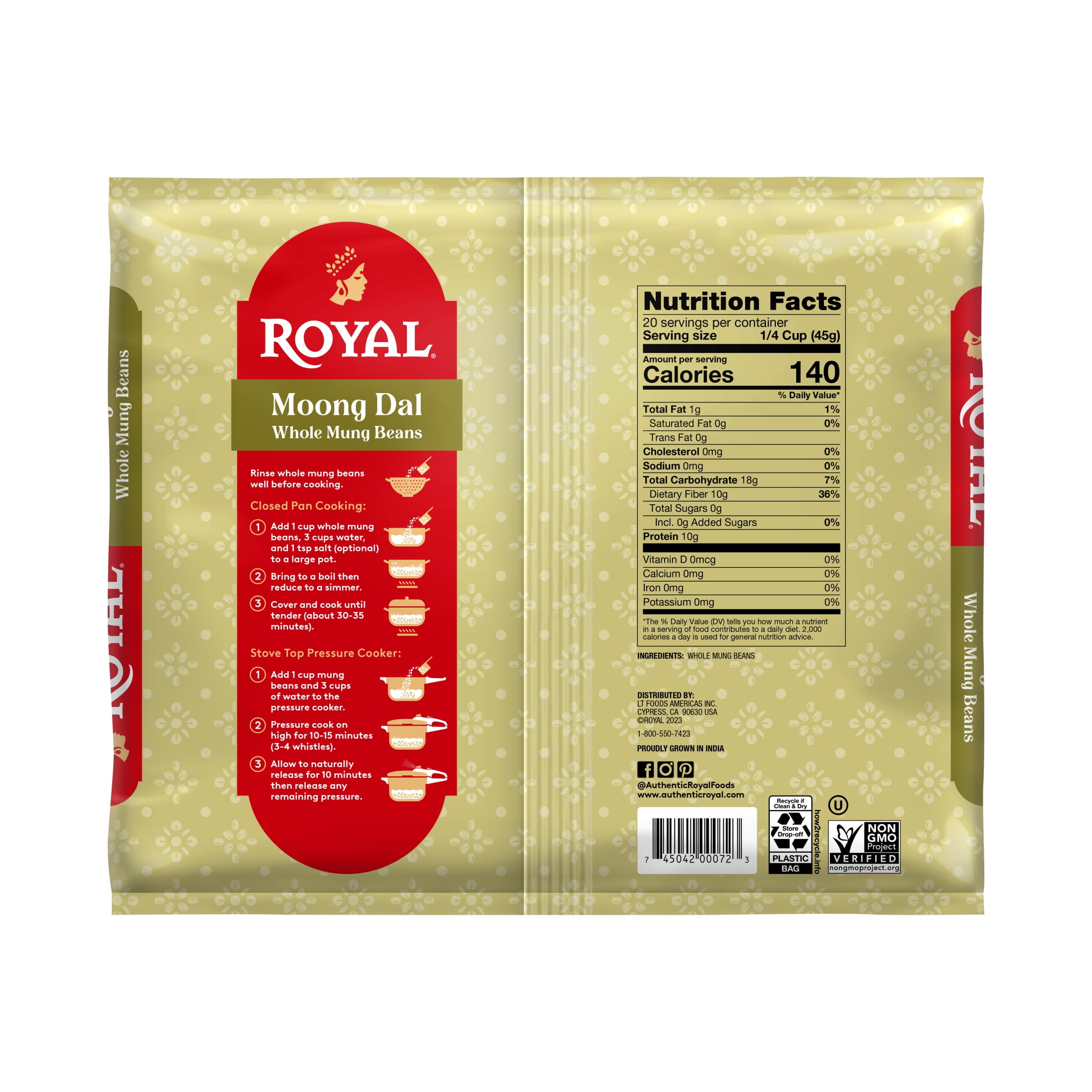 Authentic Royal Moong Whole Green Mung Beans - ideal for Cooking & Sprouting, 2lbs (32oz)